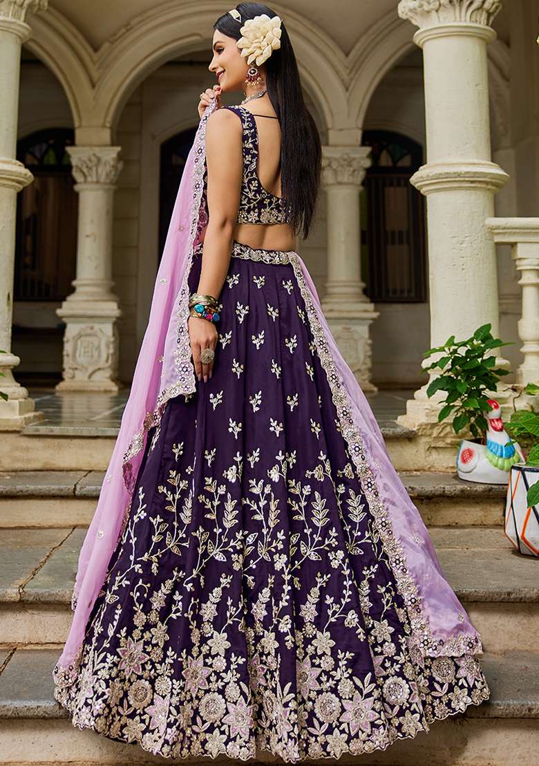 Green Sequence Embroidered Organza Lehenga Set With Dupatta - Indya