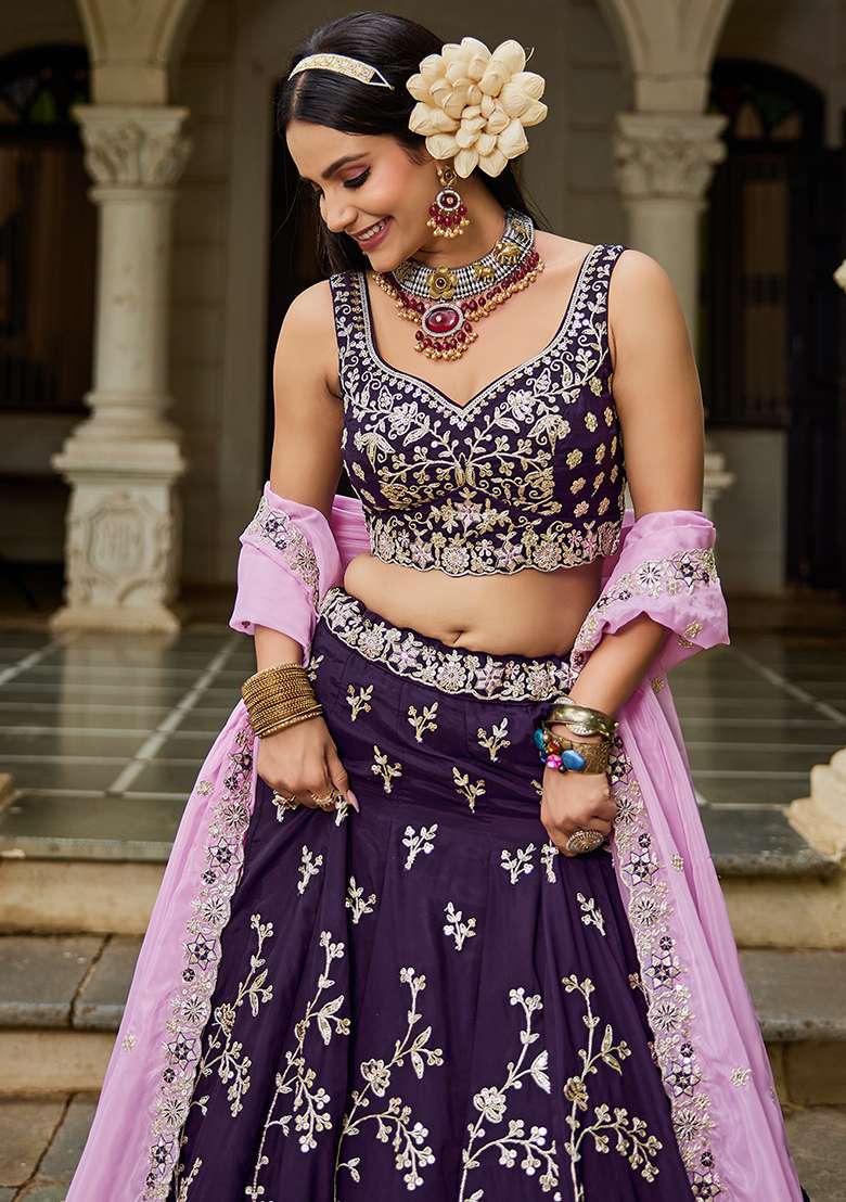 Green Sequence Embroidered Organza Lehenga Set With Dupatta - Indya