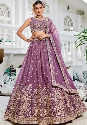 Lavender Sequence Embroidered Tissue Lehenga Set With Dupatta