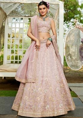 Muave Sequence Embroidered Tissue Lehenga Set With Dupatta