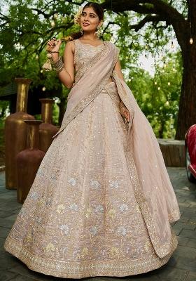 Nude Sequence Embroidered Tissue Lehenga Set With Dupatta