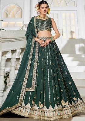 Green Sequence Embroidered Poly Georgette Lehenga Set With Dupatta