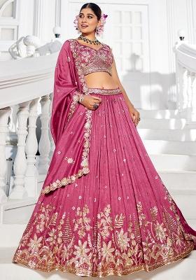 Rose Gold Sequence Embroidered Poly Georgette Lehenga Set With Dupatta