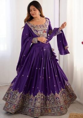 Purple Sequence Embroidered Silk Lehenga Set With Dupatta