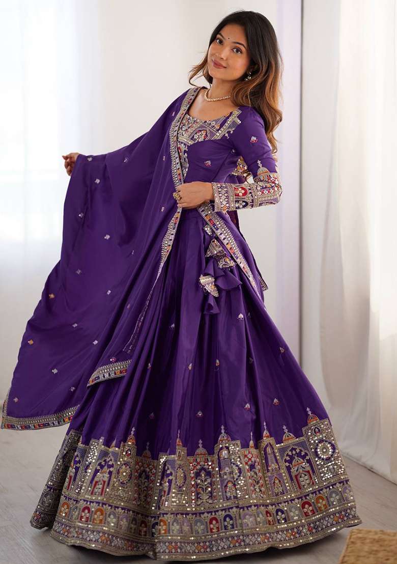 Purple Sequence With Dupatta Silk Blend Lehenga Set with Embroidered for Diwali | Wedding & Festive Wear - Indya