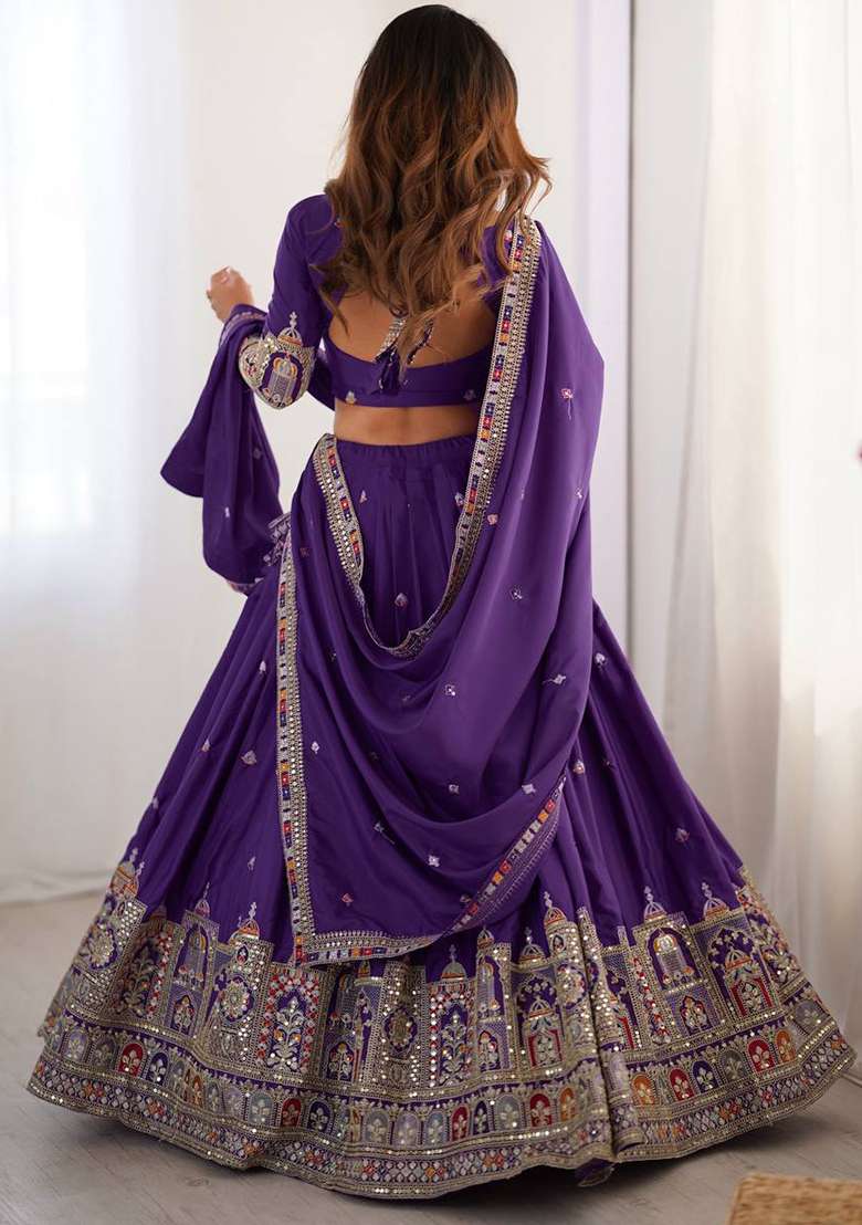 Purple Sequence With Dupatta Silk Blend Lehenga Set with Embroidered for Diwali | Wedding & Festive Wear - Indya