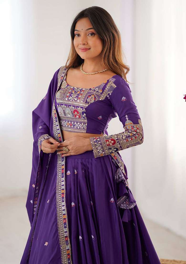 Purple Sequence With Dupatta Silk Blend Lehenga Set with Embroidered for Diwali | Wedding & Festive Wear - Indya