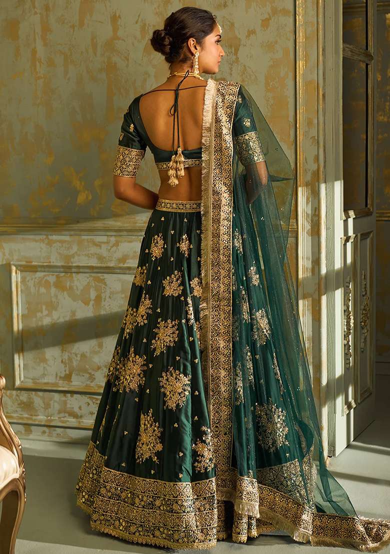 Green Sequence With Dupatta Silk Blend Lehenga Set with Embroidered for Diwali | Wedding & Festive Wear - Indya