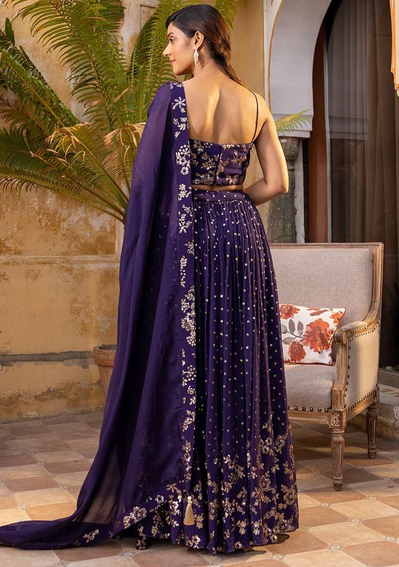 Purple Sequence With Dupatta Silk Blend Lehenga Set with Embroidered for Diwali | Wedding & Festive Wear - Indya