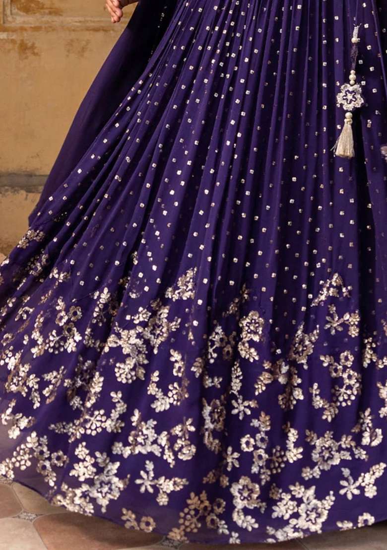 Purple Sequence With Dupatta Silk Blend Lehenga Set with Embroidered for Diwali | Wedding & Festive Wear - Indya