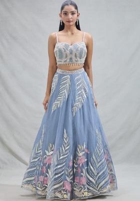 Sky Blue Sequence Embroidered Net Lehenga Set With Dupatta
