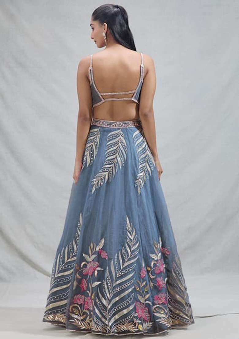 Sky Blue Sequence With Dupatta Net Lehenga Set with Embroidered for Diwali | Wedding & Festive Wear - Indya