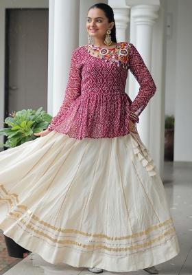 Maroon Embroidered Cotton Lehenga Set