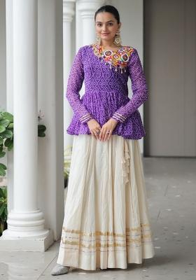 Purple Embroidered Cotton Lehenga Set