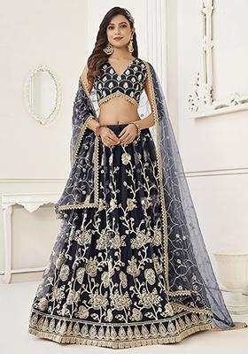Black Sequin Embroidered Butterfly Net Lehenga Set