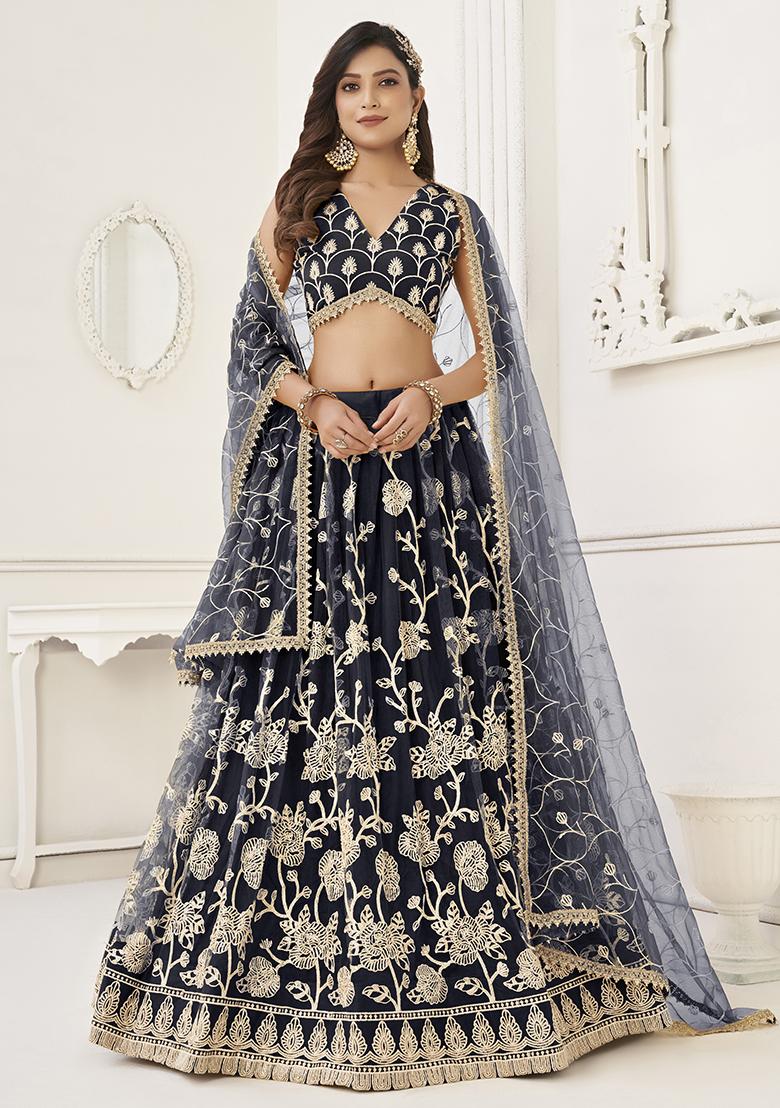 Black Sequin Embroidered Butterfly Net Lehenga Set