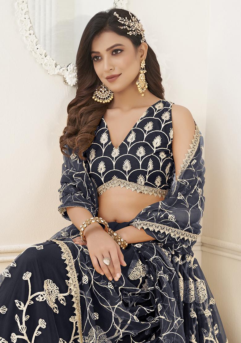 Black Sequin Embroidered Butterfly Net Lehenga Set