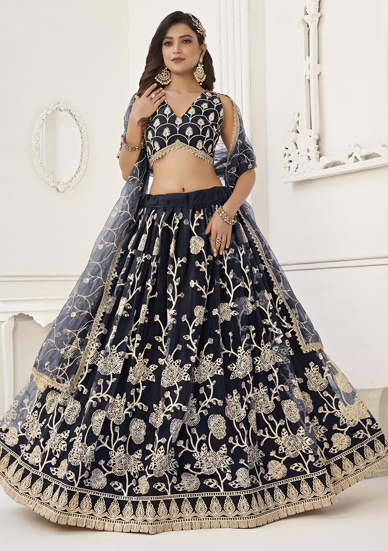 Black Sequin Embroidered Butterfly Net Lehenga Set