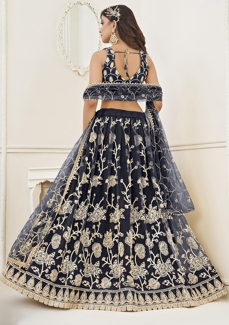 Black Sequin Embroidered Butterfly Net Lehenga Set