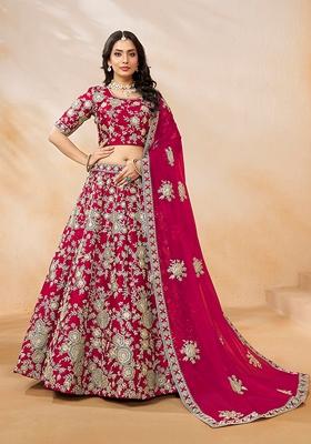 Pink Embroidered Silk Lehenga Set With Dupatta