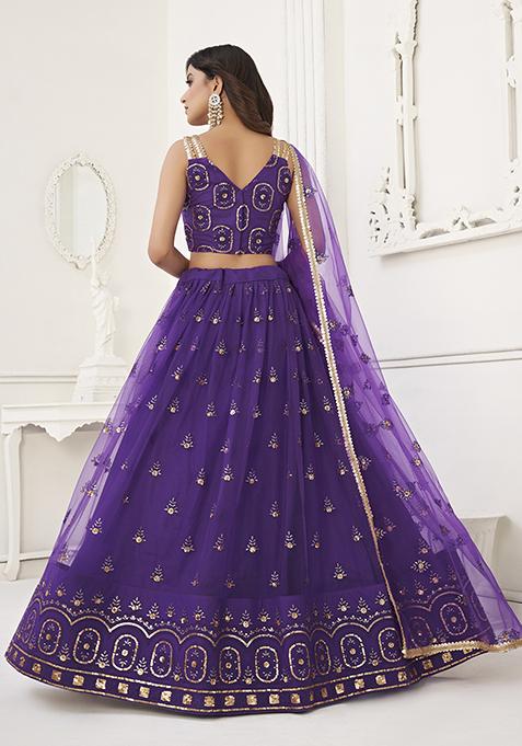 Purple Thread Embroidered Butterfly Net Lehenga Set