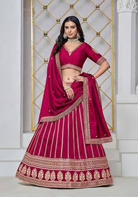 Pink Embroidered Silk Lehenga Set With Dupatta