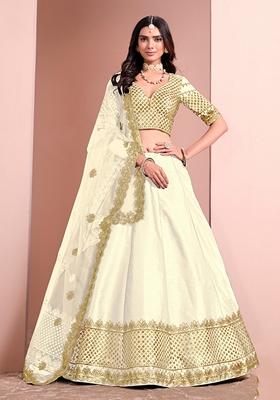 White Embroidered Silk Lehenga Set With Dupatta