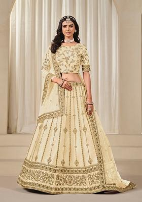 White Embroidered Silk Lehenga Set With Dupatta