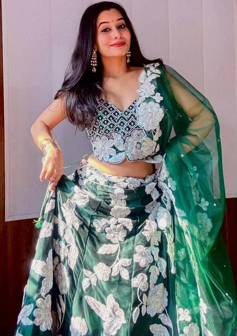 Multi Color Sequins Embroidery Work Georgette Lehenga Set - Indya