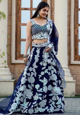 Multi Color Sequins Embroidery Work Georgette Lehenga Set