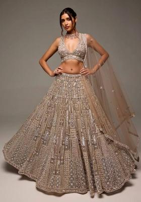 Multi Color Sequins Embroidery Work Net Lehenga Set