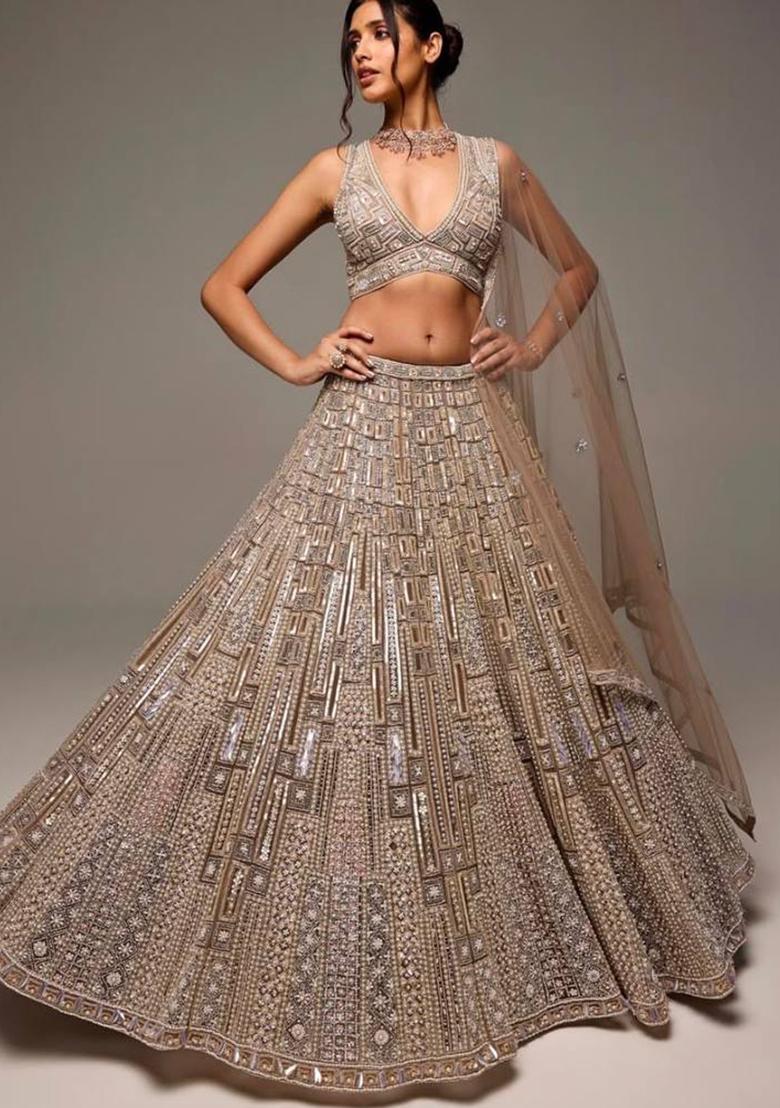 Multi Color Sequins Embroidery Work Net Lehenga Set - Indya