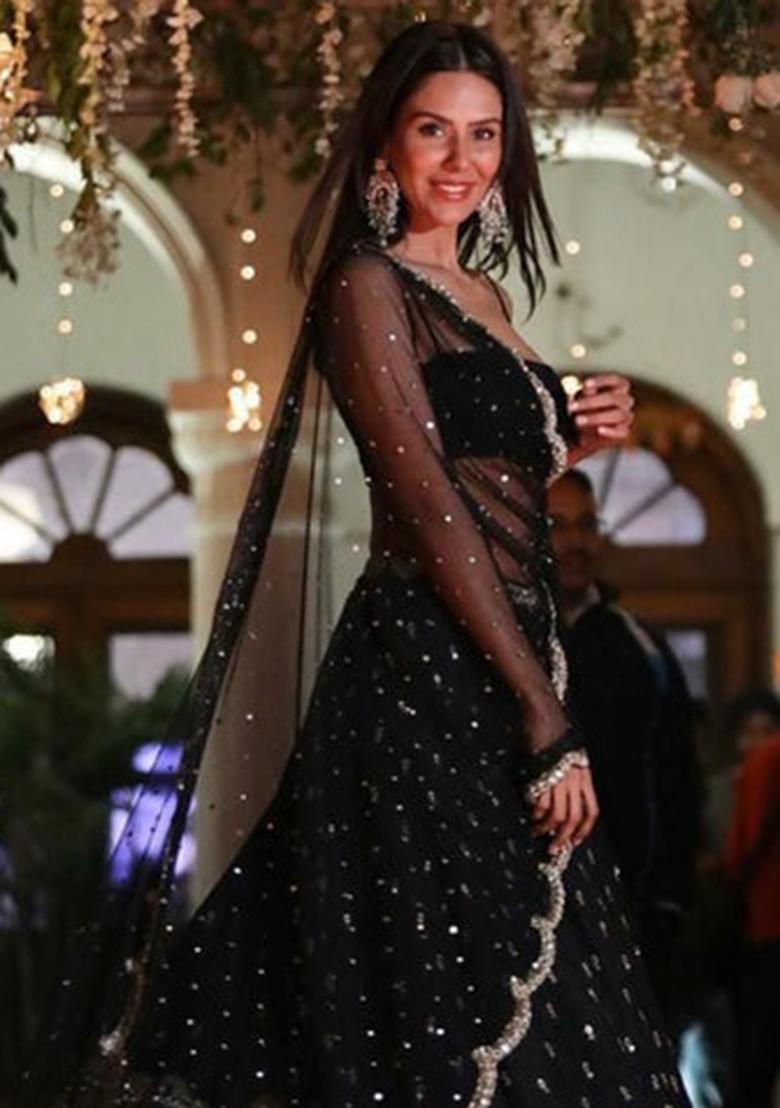 Multi Color Sequins Embroidery Work Georgette Lehenga Set - Indya