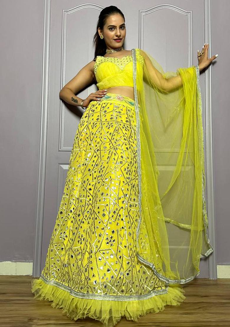 Multi Color Sequins Embroidery Work Georgette Lehenga Set - Indya