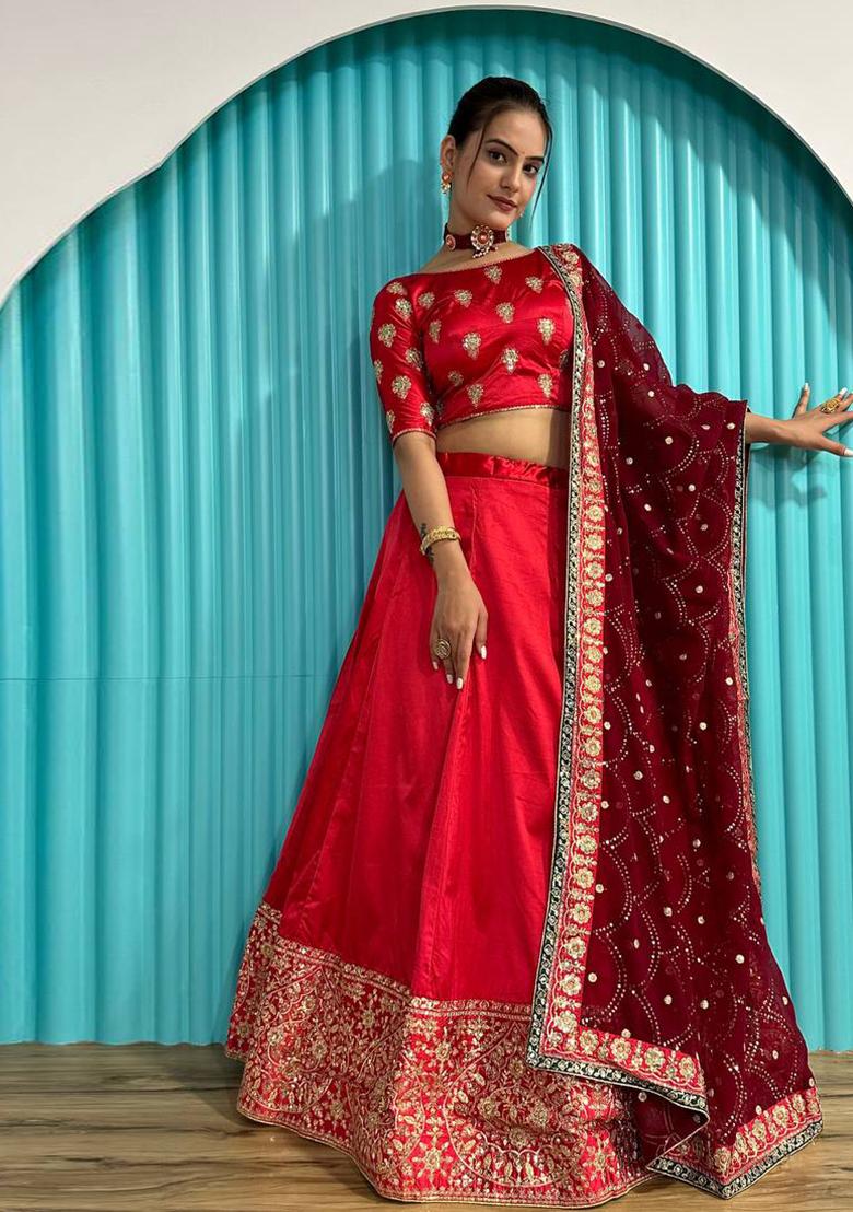 Multi Color Sequins Embroidery Work Georgette Lehenga Set - Indya