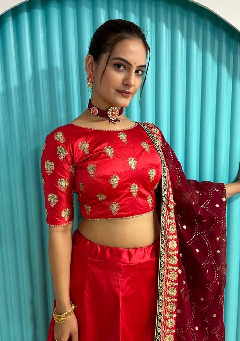 Multi Color Sequins Embroidery Work Georgette Lehenga Set - Indya