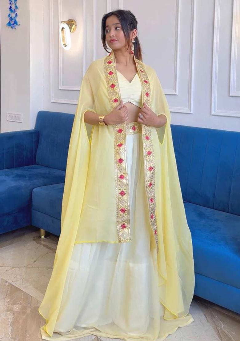 Multi Color Sequins Embroidery Work Georgette Lehenga Set - Indya