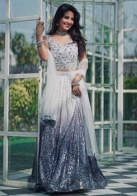 Multi Color Sequins Embroidery Work Georgette Lehenga Set