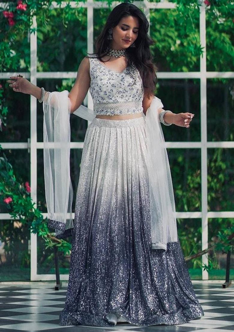 Multi Color Sequins Embroidery Work Georgette Lehenga Set - Indya