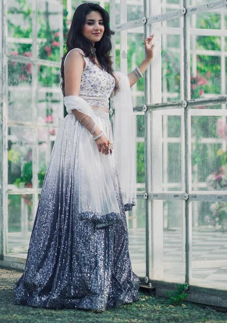 Multi Color Sequins Embroidery Work Georgette Lehenga Set - Indya