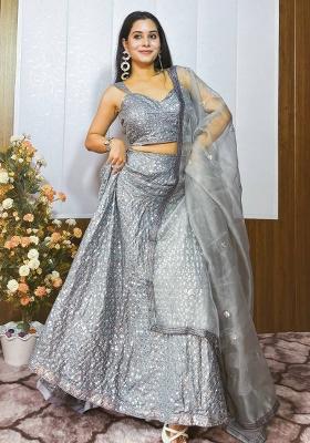 Multi Color Sequins Embroidery Work Silk Lehenga Set