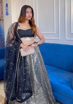 Multi Color Sequins Embroidery Work Georgette Lehenga Set