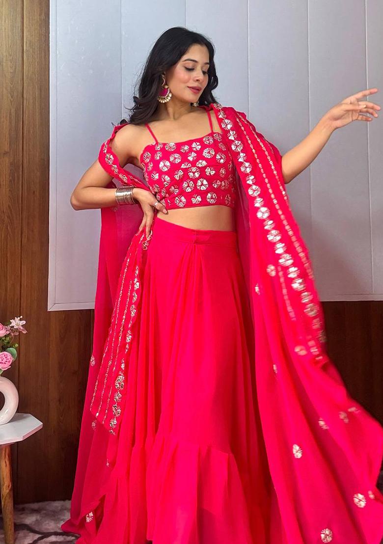 Multi Color Sequins Embroidery Work Georgette Lehenga Set - Indya