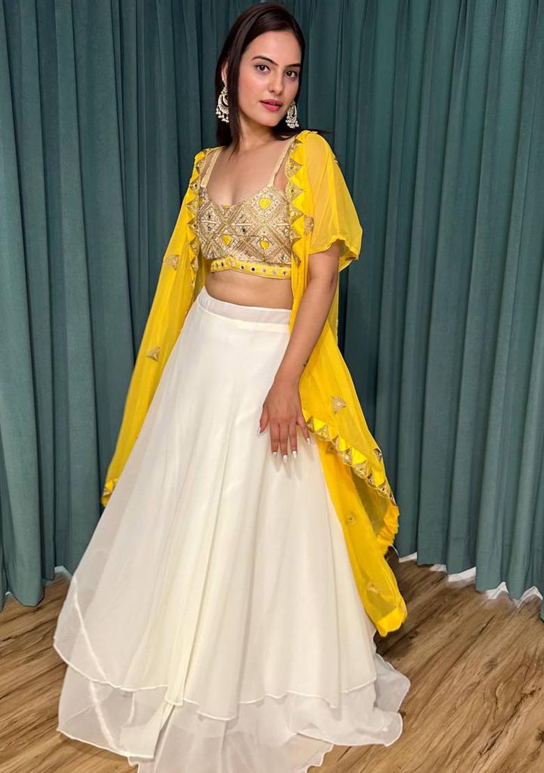 Multi Color Sequins Embroidery Work Georgette Lehenga Set - Indya