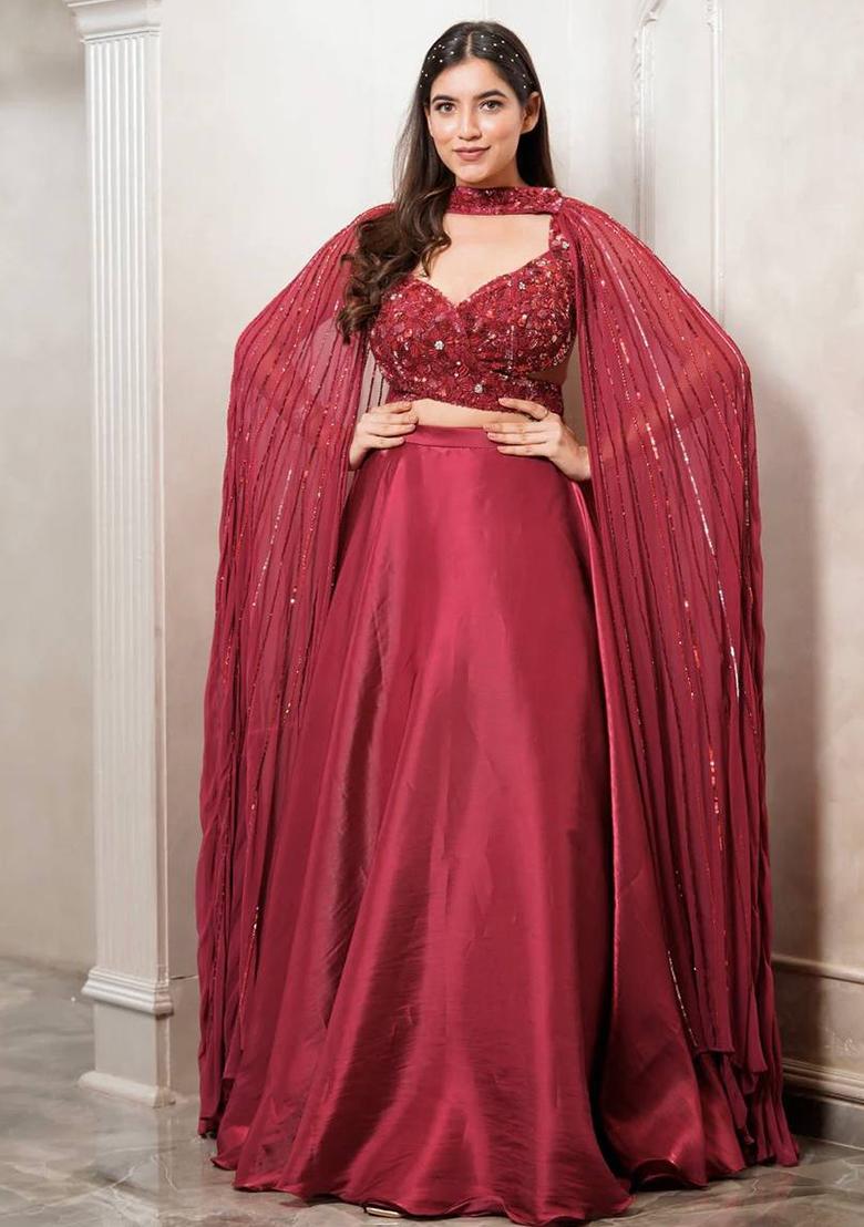 Multi Color Sequins Embroidery Work Silk Lehenga Set - Indya