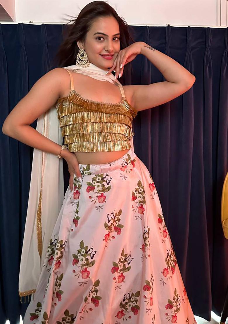 Multi Color Sequins Embroidery Work Georgette Lehenga Set - Indya