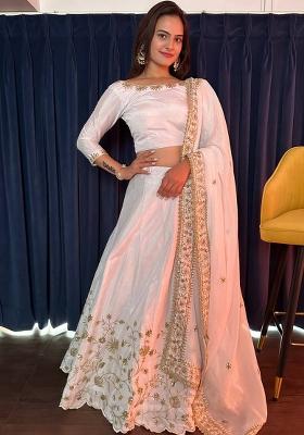 Multi Color Sequins Embroidery Work Silk Lehenga Set