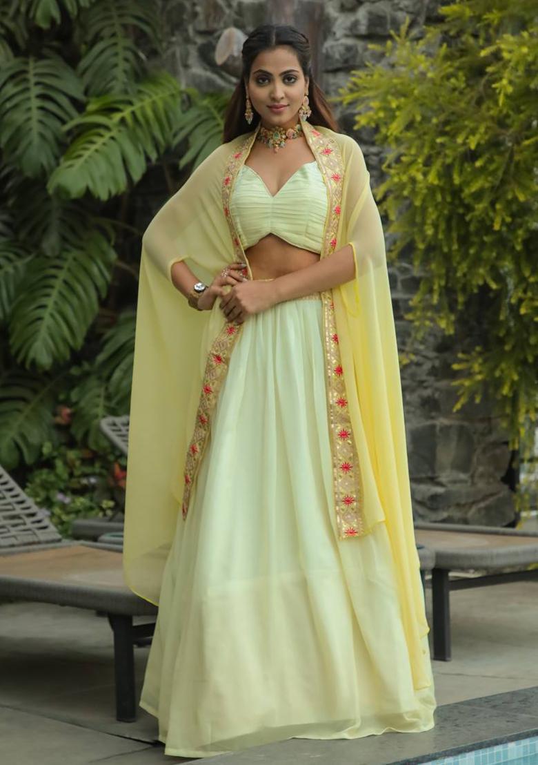 Multi Color Sequins Embroidery Work Georgette Lehenga Set - Indya