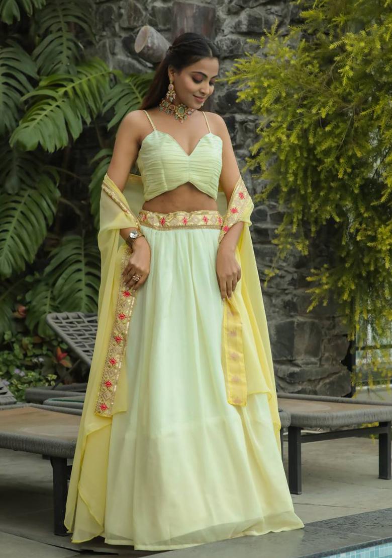 Multi Color Sequins Embroidery Work Georgette Lehenga Set - Indya