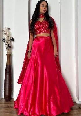 Multi Color Sequins Embroidery Work Silk Lehenga Set